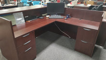 Load image into Gallery viewer, R101 71"x 72" Mahogany Reception L-Shape Used Desk w/2 Files $999.95 - 1 Only