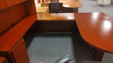 Load image into Gallery viewer, R515 36"x 72" Cherry U-Shape Bullet Used Desk/w/Hutch/1 File $449.98 - 1 Only