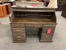 Load image into Gallery viewer, R4444 20”x 55” Pewter Finish Roll Top Used Desk $274.98 - 1 Only!