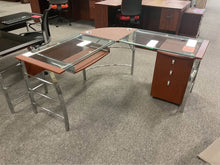 Load image into Gallery viewer, R6701 61”x 61” Cherry/Glass L-Desk w/1 File $249.98 - 1 Only!