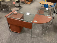 Load image into Gallery viewer, R6701 61”x 61” Cherry/Glass L-Desk w/1 File $249.98 - 1 Only!