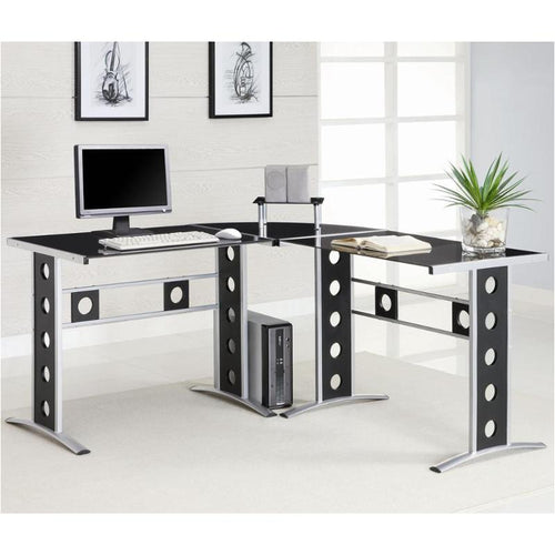 7271 Black Glass L-Shaped Desk w/Shelf $359.95