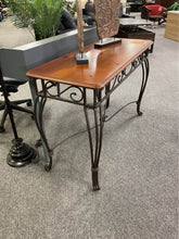 Load image into Gallery viewer, Used 49" Cherry Finish Iron Sofa Table $199.98