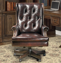 Load image into Gallery viewer, Havana Brown Leather Tufted Desk Chair w/Nail Trim $649.95 - (Out of Stock)