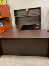 Load image into Gallery viewer, Used espresso U-shaped desk with open hutch