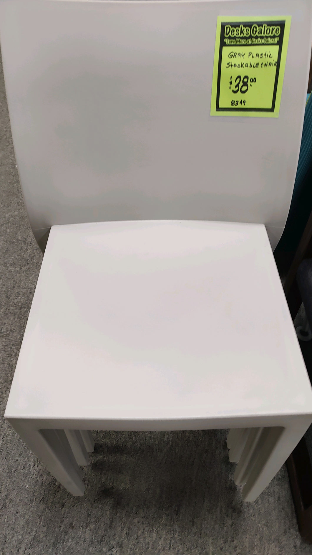 8349 Gray Plastic Stackable Chair $38