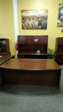 Load image into Gallery viewer, R9901 42&quot;x 71&quot; Mahogany Bow Front Used Desk w/Credenza/Hutch $549.98-1 Only!
