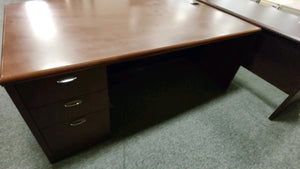 R9901 42"x 71" Mahogany Bow Front Used Desk w/Credenza/Hutch $549.98-1 Only!