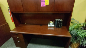 R9901 42"x 71" Mahogany Bow Front Used Desk w/Credenza/Hutch $549.98-1 Only!