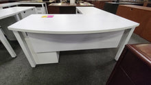 Load image into Gallery viewer, R412 30&quot;x 60&quot; White Bow Front L-Shape Used Desk w/2 Files $249.98 - 1 Only!