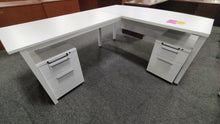 Load image into Gallery viewer, R412 30&quot;x 60&quot; White Bow Front L-Shape Used Desk w/2 Files $249.98 - 1 Only!