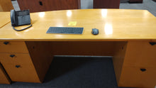 Load image into Gallery viewer, R7150 36&quot;x 71&quot; Pine Bow Front Executive Used Desk $175.95 - 1 Only!