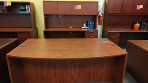 R9986 36"x 71" Cherry Used Desk w/Credenza/Hutch/2 Files $599.95 - 1 Only!