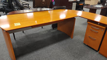 Load image into Gallery viewer, R9950 86&quot;x 88&quot; Pine L-shape Used Desk w/Lateral File $399.95 - 1 Only!