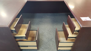 36"x 72" Mahogany U-Shaped Used Desk w/ 2 Files $249.98 - 1 Only!