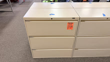 Load image into Gallery viewer, Used Global beige 3-drawer metal lateral file cabinets