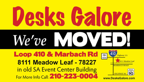 Desks Galore has MOVED out of our Original Location at 210 Probandt.  We are NOW at 8111 Meadow Leaf Drive. Call 210-223-0004