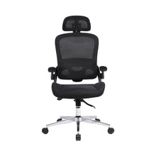 Load image into Gallery viewer, Black mesh ergonomic office chair with headrest and chrome base