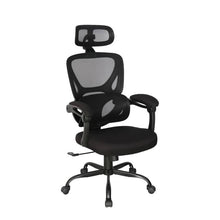 Load image into Gallery viewer, Black mesh ergonomic office chair with headrest and lumbar support