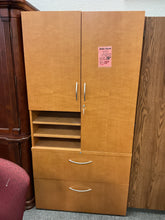 Load image into Gallery viewer, Used maple storage cabinet with upper doors and lateral file drawers