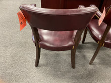 Load image into Gallery viewer, Back view of burgundy nailhead guest chair with dark wood legs
