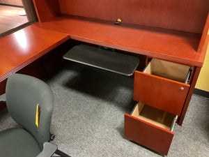R6333 36”x 72” Cherry Bullet U-Shaped Used Desk w/1 File/Hutch $249.98 - 1 Only