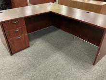 Load image into Gallery viewer, R8801 30”x 66” Mahogany Lam L-Shaped Used Desk w1 File $349.98 - 1 Only