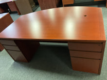 Load image into Gallery viewer, R2010 45”x 71” Cherry Bow Front Used Desk w/2 Files/Credenza/Hutch $999.98 - 1 Only