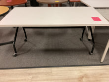 Load image into Gallery viewer, R3478 29”x 60” White Lam Fold up Used Table w/Casters $89.98