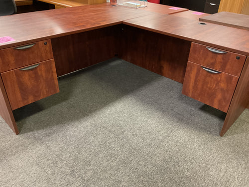 R7712 36”x 72” Cherry Lam L-Shaped Used Desk w/2 Files $499.98