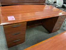 Load image into Gallery viewer, R915 36”x 72” Cherry Bow Front Used Desk w/2 Files $249.98