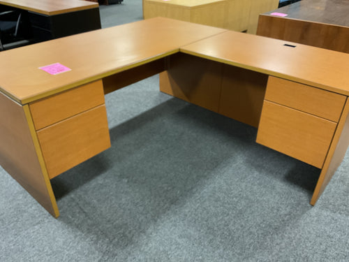 R901 30”x 66” Pine Lam L- Shaped Used Desk w2 Files $449.98 - 1 Only