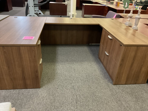 R681 Brown Lam U-shaped Used Desk w/Lateral File/File Pedestal $599.98 - 1 Only