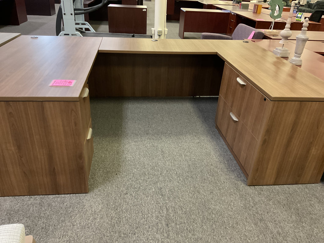 R681 Brown Lam U-shaped Used Desk w/Lateral File/File Pedestal $599.98 - 1 Only
