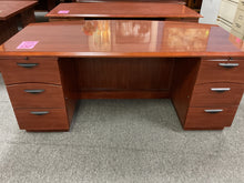 Load image into Gallery viewer, R915 36”x 72” Cherry Bow Front Used Desk w/2 Files $249.98