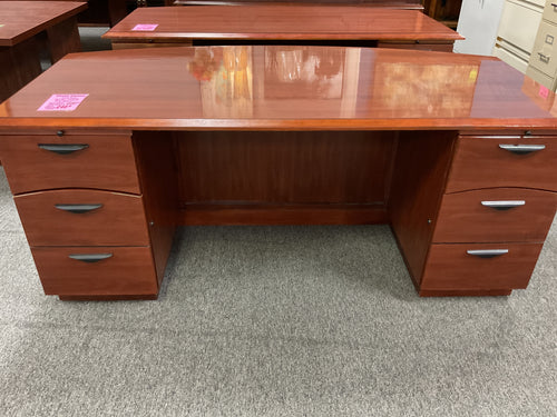 R915 36”x 72” Cherry Bow Front Used Desk w/2 Files $249.98