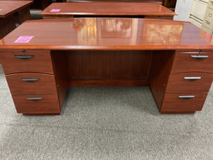 R915 36”x 72” Cherry Bow Front Used Desk w/2 Files $249.98