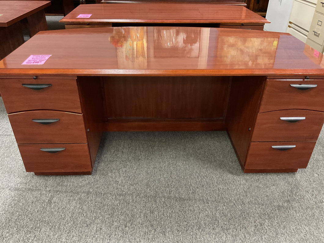 R915 36”x 72” Cherry Bow Front Used Desk w/2 Files $249.98