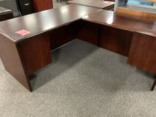 Load image into Gallery viewer, R1601 30”x 66” HON Mahogany L-Shaped Used Desk w/2 Files $199.98 - 1 Only