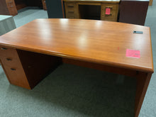 Load image into Gallery viewer, R9606 42”x 72” Cherry Bow Front Used Desk w1 File $249.98 - 1 Only