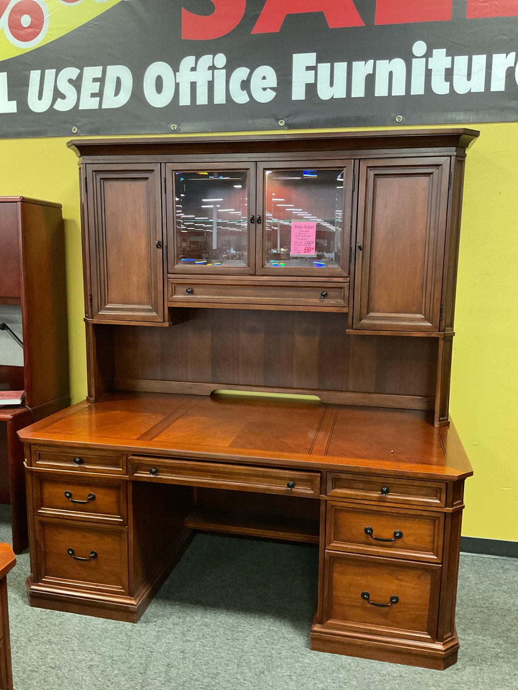 R706 36”x 72” Cherry Used Desk w/ Hutch/ 2 Files $599.98 - 1 only