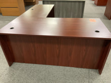 Load image into Gallery viewer, R8801 30”x 66” Mahogany Lam L-Shaped Used Desk w1 File $349.98 - 1 Only