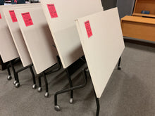Load image into Gallery viewer, R3478 29”x 60” White Lam Fold up Used Table w/Casters $89.98