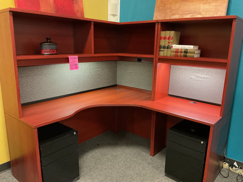 R503 66”x 66” Cherry L-shaped Used Desk w/Hutch $249.98 - 1 Only