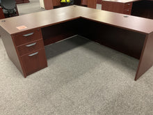 Load image into Gallery viewer, R605 36”x 71” Mahogany Lam L-Shaped Used Desk w1 File $499.98 - 1 Only