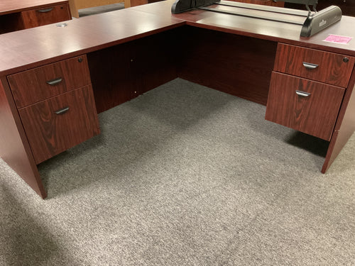 R960 30”x 66” Mahogany Lam L-Shaped Used Desk w/2 Files $499.98 - 1 Only