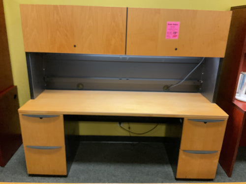 R605 24”x 72” Pine/Black Used Credenza Desk w/2 Files/Hutch $148.00 - 1 Only