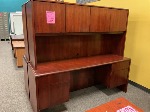 R501 21”x 72” Mahogany Used Credenza Desk w/Hutch/2 Files $99.98
