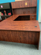 Load image into Gallery viewer, R6611 36”x 71” Cherry Lam U-Shaped Used Desk w/Hutch/2 Files $699.98 - 1 Only