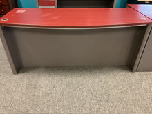 Load image into Gallery viewer, R8804 30”x 71 Cherry/Gray Lam Bow Front Used Desk w/1 File $149.98 - 1 Only